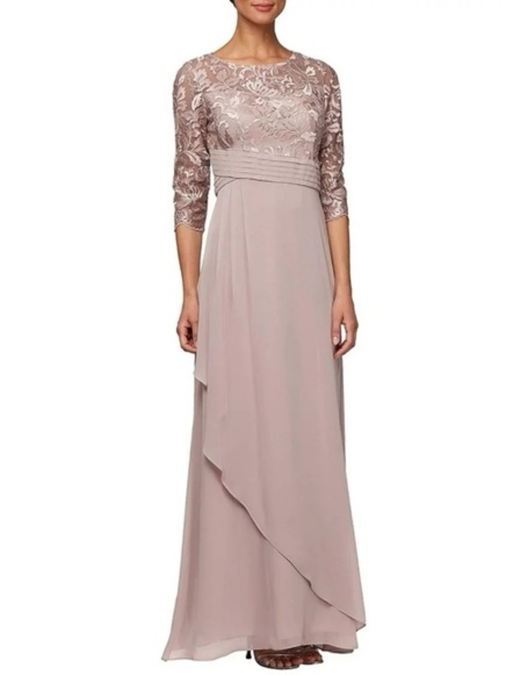 Alex Evenings Floral Lace Chiffon Maxi Dress 6P Embroidered Formal Wedding Lined